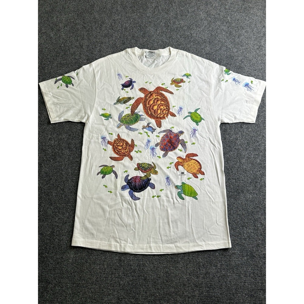 Vintage 90s Harborside Graphics Sea Turtle All Over Print T Shirt USA, Size L